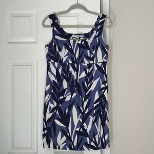 Women's Boden Size 6 Petite Blue Savannah Leaf Print Slub Cotton Sheath Dress